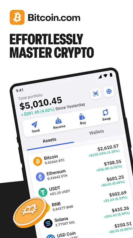 Bitcoin.com Wallet Android multichain portfolio screen