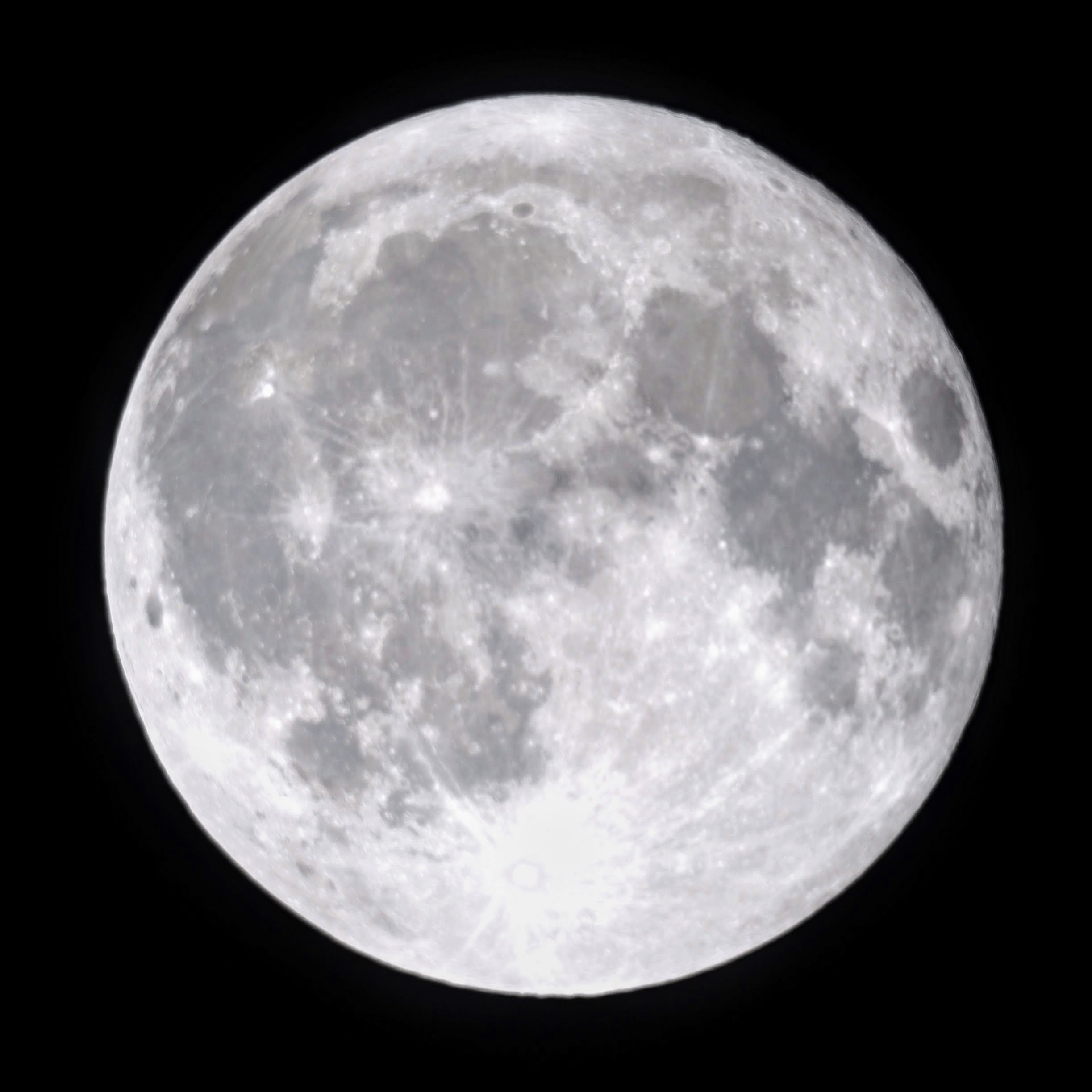 Full moon captured through an 8-inch Dobsonian telescope